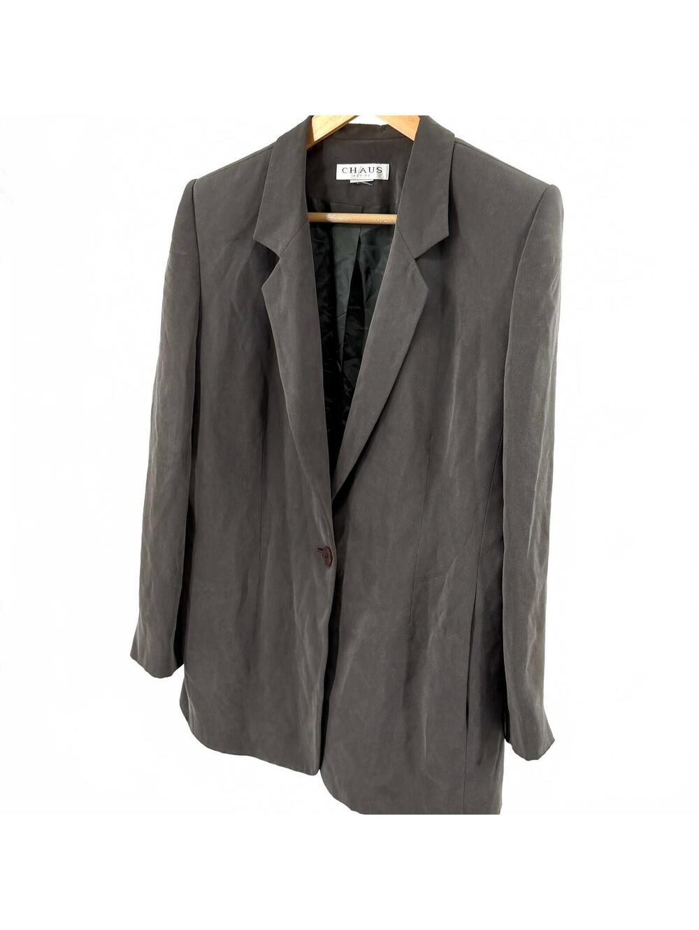 Vintage 90s Chaus Dark Gray 100% Silk Longline Blazer